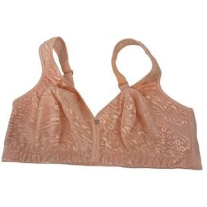 Breezies Wire Free Bra Size 38DDD Peach Mesh Lace Overlay Comfort Unpadded